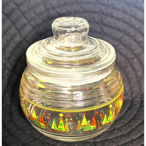 Vintage Kig Clear Glass Christmas Jar With Lid & Festive Tree Design - Picture 10 of 13